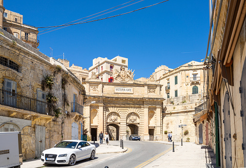 Valletta, Malta, April 03, 2024. view of the ancient  Victoria Gate in the city center