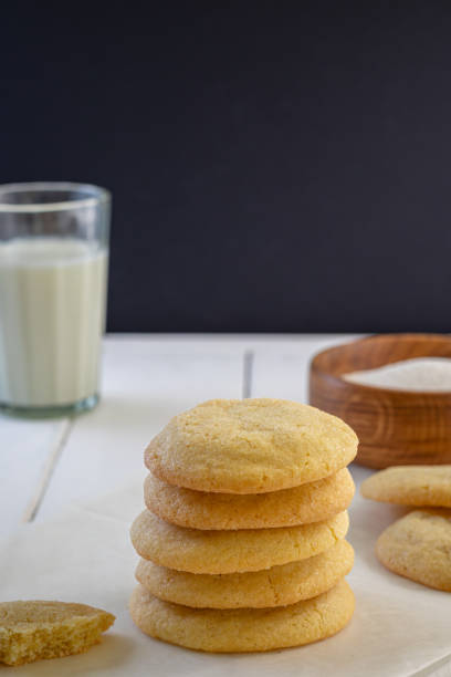 istock Delicious sugar cookies on wooden table, closeup 2149448873