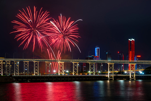 Seaside City Celebrates New Year Festival Fireworks Show