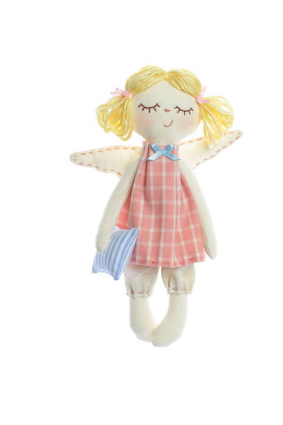 istock Doll sleeping girl with closed eyes isolated on white background, kid toy or interior decoration 2149453048