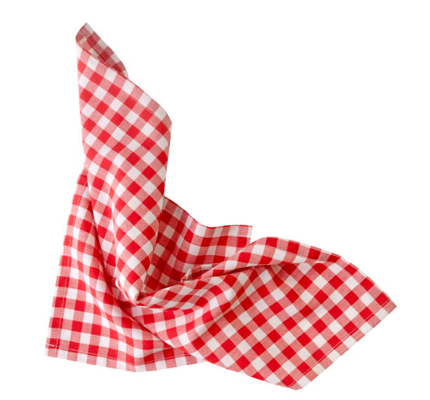 istock Checkered red picnic cloth crumpled isolated on white. Food decor. Kitchen towel,tablecloth. Checked napkin. 2149453136