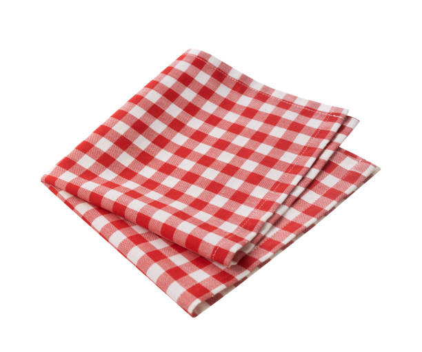 istock Checkered napkin isolated on white. Picnic folded towel. Tablecloth. 2149453137