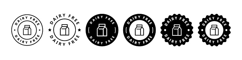 Dairy free, label, sticker or symbol set. Dairy free icon sign. Diet concept. Healthy eating. Natural and organic foods.