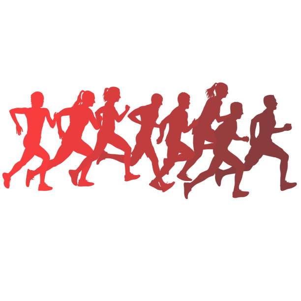 Set of silhouettes. Runners on sprint men and women on white background vector art illustration