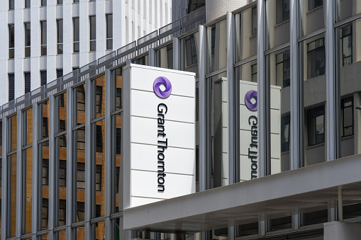 Wellington, NZ - February 11, 2024: Grant Thornton office in Wellington, New Zealand. Grant Thornton is a professional services network of independent accounting and consulting member firms.