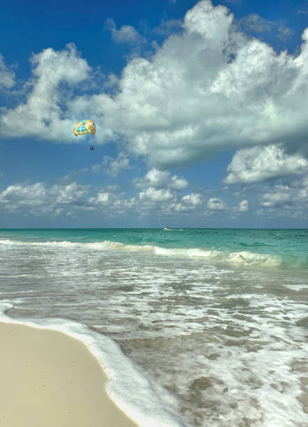 Parasailing at Caribbean. Cancun, Quintana Roo, Mexico.