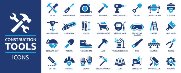 stockillustraties, clipart, cartoons en iconen met construction tools icon set, vector illustration - tuingereedschap