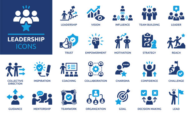 stockillustraties, clipart, cartoons en iconen met leadership icon set. - coach