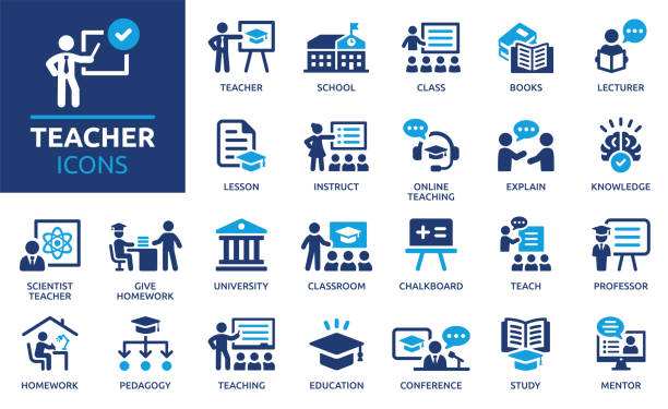 ilustrații de stoc cu set de pictograme pentru profesori, învățare, școală și clasă - educaţie
