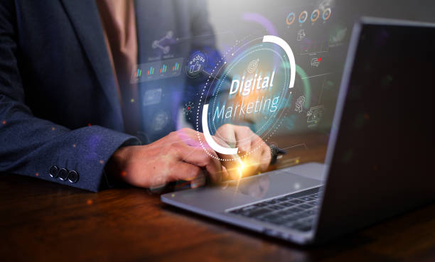 istock Digital marketing concept, businessman using laptop with Digital marketing on virtual screen display, online marketing, social, online. 2149461594