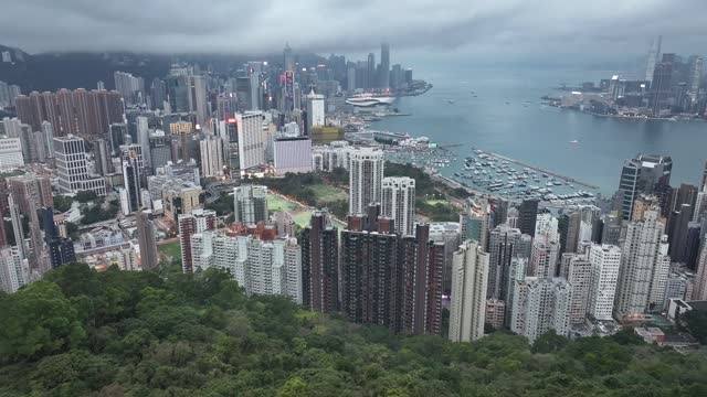 Modern buildings and sea from Victoria peak in Hong Kong