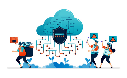 illustration of cloud security guard systems from theft and misuse of digital user data