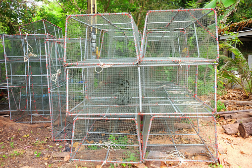 Iron cage for catching fish for raising fish industrial in Thailand