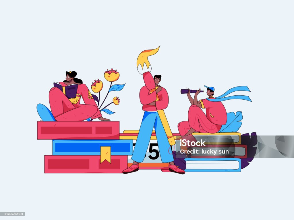 Education And Learning People Flat Vector Concept Hand Drawn ...