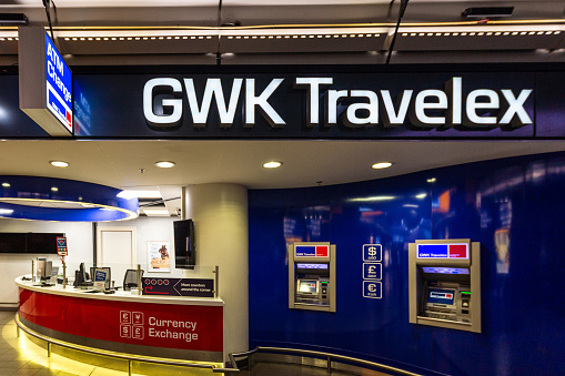 Amsterdam, The Netherlands - October 22nd, 2024: GWK travelex Schiphol airport. GWK travelex is specialized in the wholesale and retail sale of foreign money and business payments
