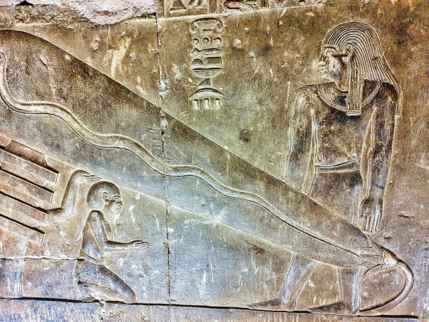 Polychrome (painted) sunk relief from the tomb of Setau, First prophet of Nekhbet, El-Kab, Upper Egypt.  The tomb, known as EK4, is one of several located in the hills of El-Kab on the East Bank of the Nile.  The tomb dates from the 20th dynasty (12th century BC), the time of Ramesses III.