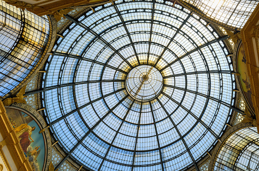 Milan, Italy - June 24, 2023: Galleria Vittorio Emanuele II in Milan. Glass dome. One of the world's oldest shopping malls, designed and built by Giuseppe Mengoni between 1865 and 1877