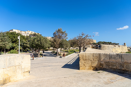 Valletta, Malta, April 03, 2024.  Panoramic view of Hastings Garden Malta in the historic center of Valletta