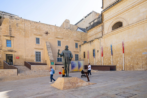 Valletta, Malta, April 04, 2024.  view of the Jean de Valette square with the museum of fine arts building in the background