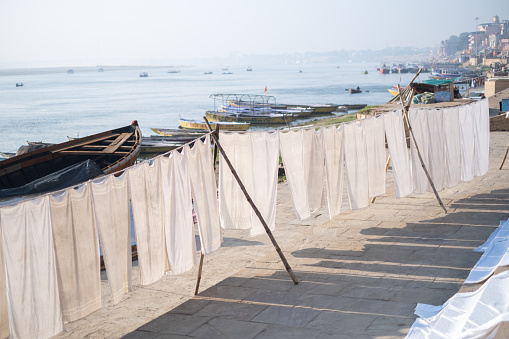 White cloth at Ganges river, Varanasi, India