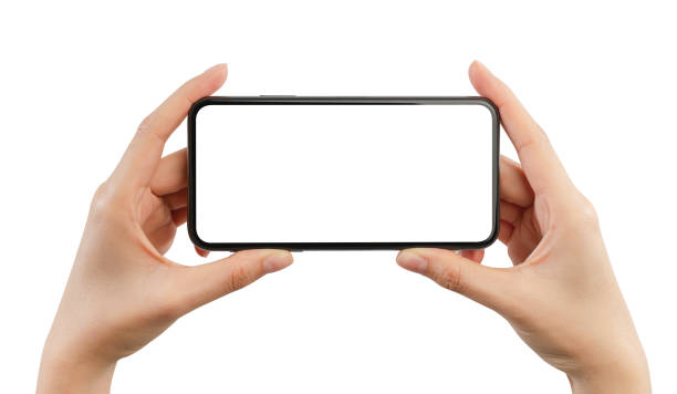 istock Hand play game on smartphone with blank screen on white background, Clipping path. 2149492588
