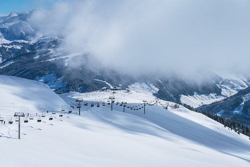 Cloud over the ski slope in Hochzillertal, Tyrol, Austria