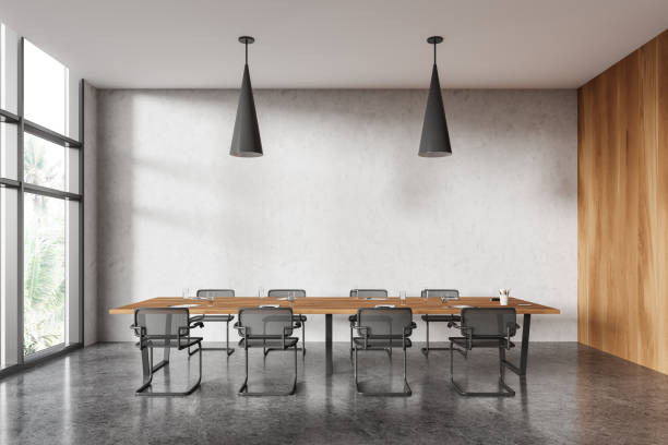 istock White and wooden office board room interior 2149494225