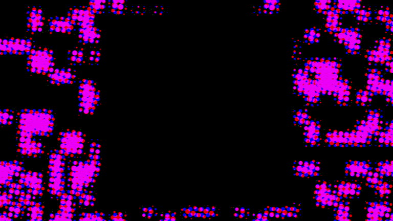 Black square over multi colored half tone pattern