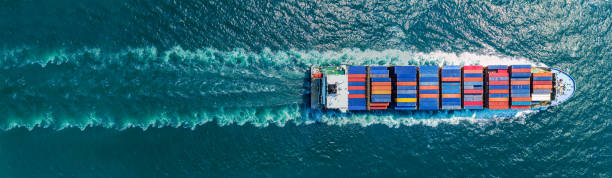 istock Express Cargo Container Ship with contrail in the ocean ship carrying container and running for export concept technology freight shipping by ship forwarder mast 2149497397