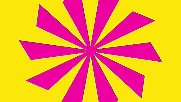 Expanding wobbly rotary blades pattern in pink on yellow