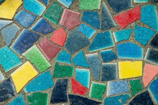 Multicolored ceramic tiles texture background, Colorful tile decorative on cement floor
