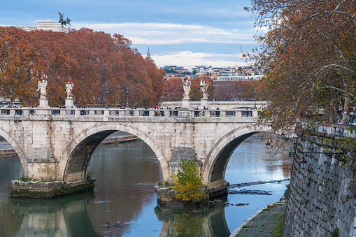 St. Angelo Bridge over river Tiber in autumn