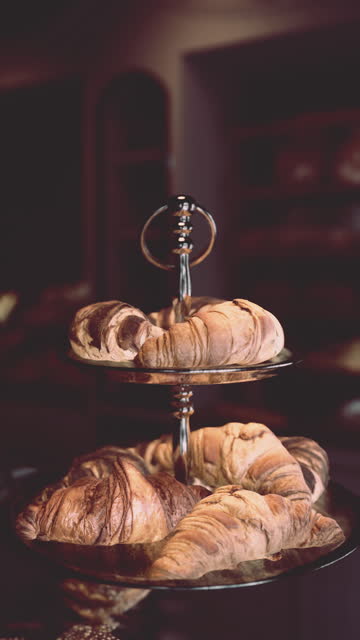 Three Tiered Tray With Croissants