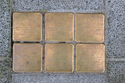 Stolperstein Memorial Stone From The Family Groente And Kokernoot At Amsterdam The Netherlands 10-4-2024