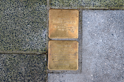 Stolperstein Memorial Stone From The Family Aronson At Amsterdam The Netherlands 10-4-2024