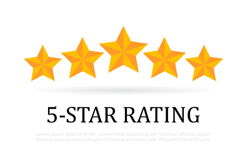 Five star rating icon, top ranked premium product