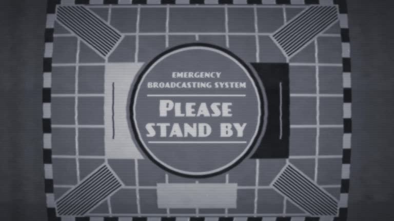 Retro Cold War Style 1950s ‘Please Stand By’ TV Caption Card For an Emergency Broadcasting System
