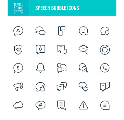 Speech Bubble Icon Set. Editable Stroke. Contains such icons as Icon Symbol, Talking, Discussion, Speech Bubble, Online Messaging, Quotation - Text, Vector
