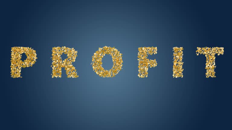 Gold coins with US dollar symbol form the text profit - 3D animation