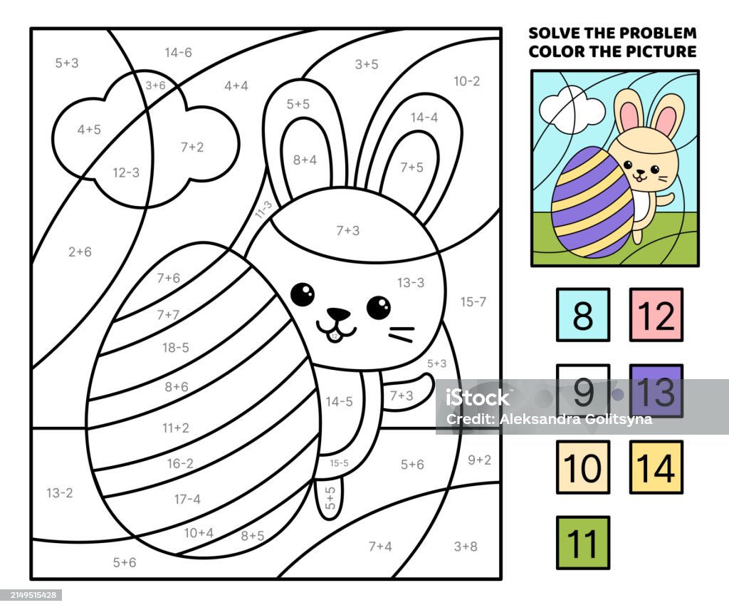 Solve The Problem Color The Picture Bunny And Big Easter Egg Coloring ...