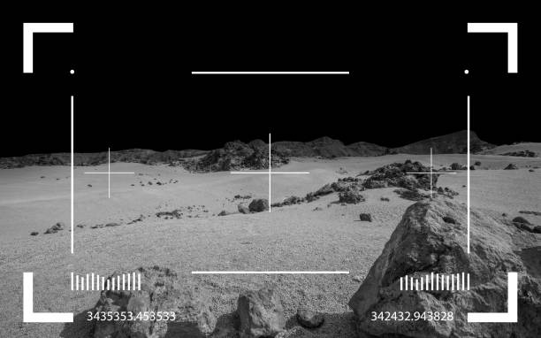 istock Cosmic scene background. Black moon landscape through viewfinder 2149517534