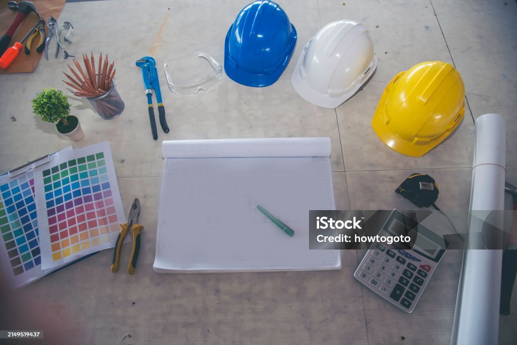 Enginnering Objects Construction Engineer Office Desk Architect Workplace Engineer Drawing ...