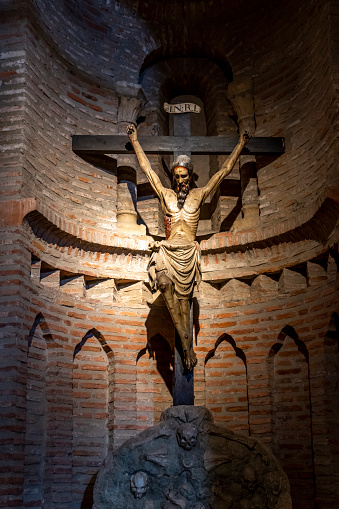 Sculpture of Christ of the Battles crucified inside a temple in Alba de Tormes, Salamanca-Spain.