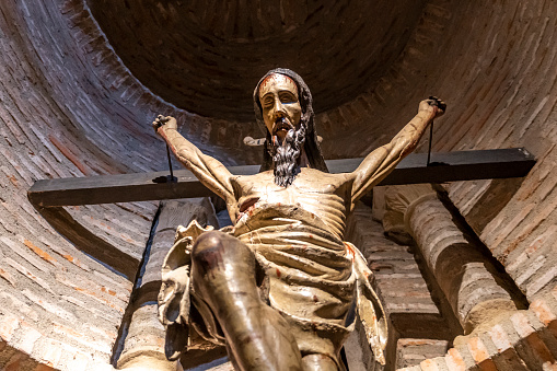 Sculpture of Jesus Christ crucified inside a temple in Alba de Tormes, Salamanca-Spain.
