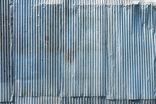 Blue Corrugated Metal Texture Background with Striped Steel Lines