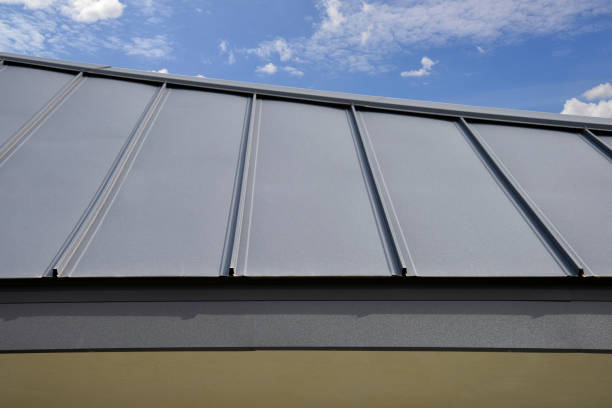 istock Seam Metal Roof on sky background 2149522232