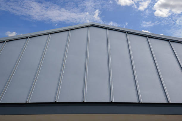 istock Seam Metal Roof on sky background 2149522236