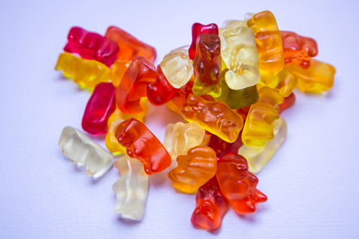 Multicolored jelly bears candy isolated on a white background. Jelly Beans.