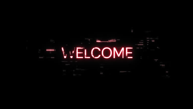 Welcome text with screen effects of technological glitches. Looped