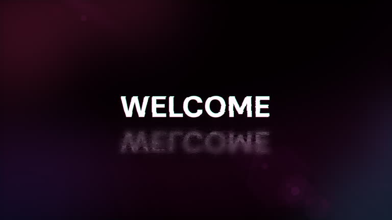 Welcome text with screen effects of technological glitches. Looped